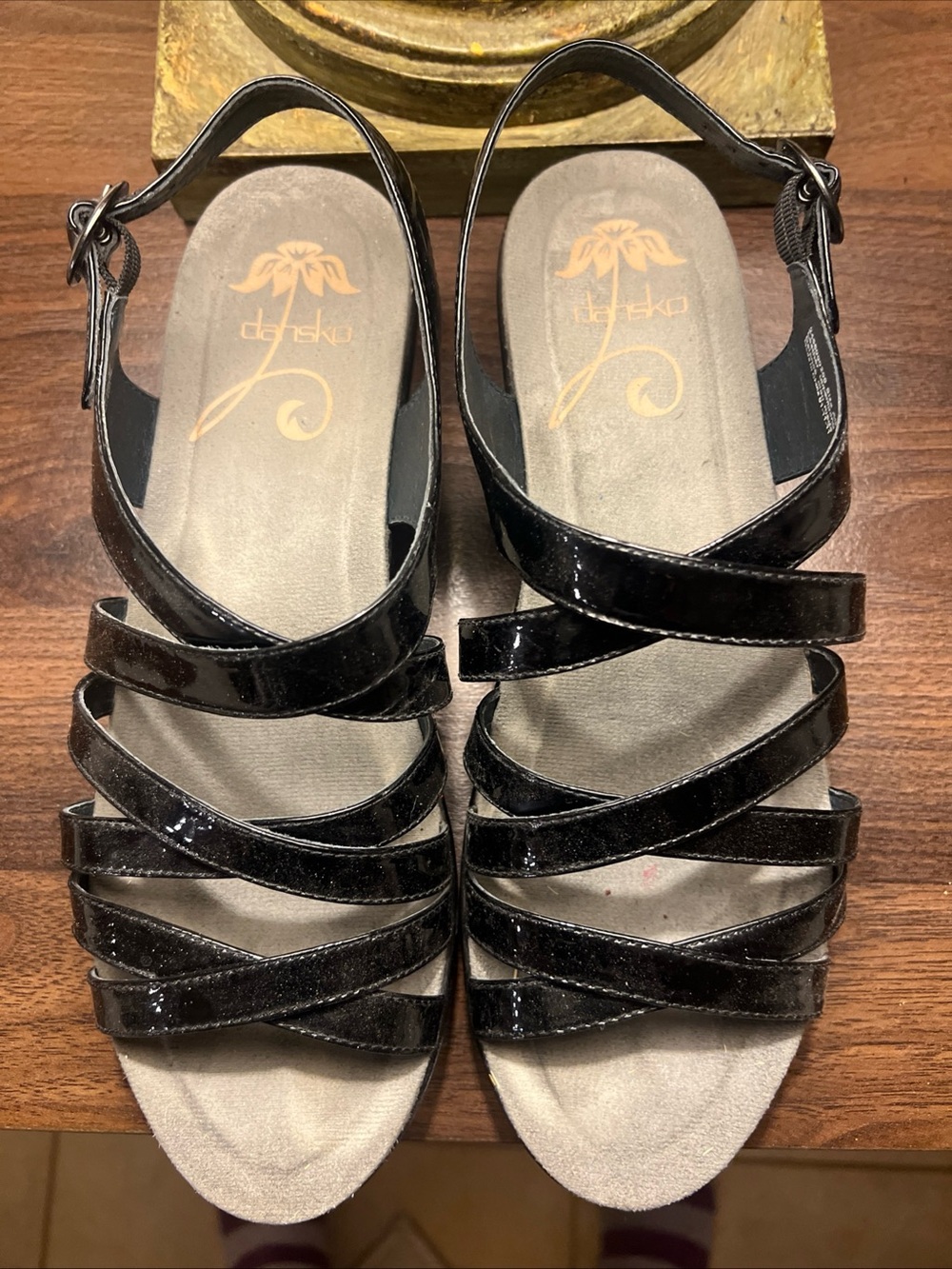 Dansko Strappy Wedge Sandals Womens EU 40 US 9.5 Black Patent Leather Slingback